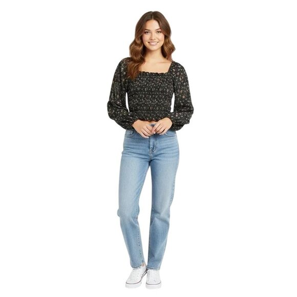 Easel Los Angeles Tops - Easel Los Angeles Ditsy Floral Smocked Balloon Sleeve Cropped Top Size Small